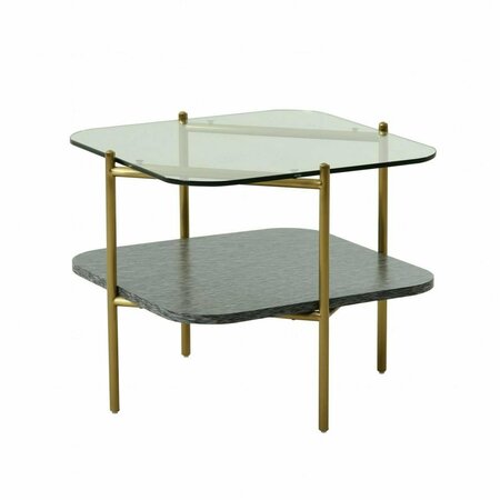 HOMEROOTS 20 in. Glass & Metal Square End Table with Shelf Gold & Clear 487355